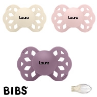 Bibs Infinity Schnuller mit Namen, Symmetrisch Silikon Gr. 2, 1 Blossom, 1 Ivory, 1 Mauve, 3'er Pack